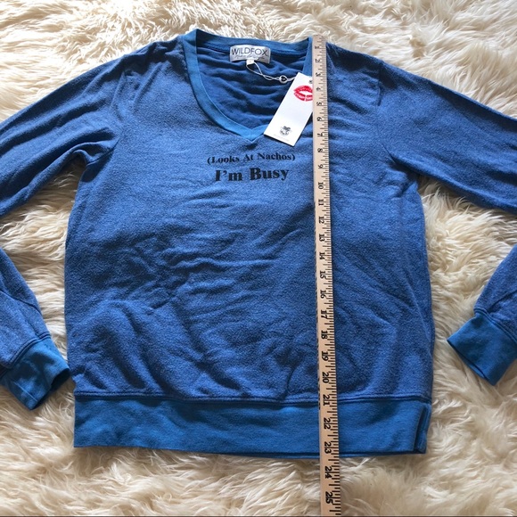WILDFOX I'm Busy Soft Knit Blue V- Neck Sweater - Picture 6 of 7